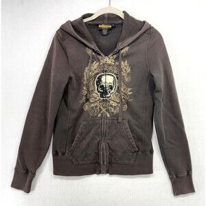 Vintage Ralph Lauren Rugby Hoodie Women S Brown Skull Full Zip Punk Goth Y2K
